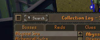 The Search button at the top left of the in-game Collection Log